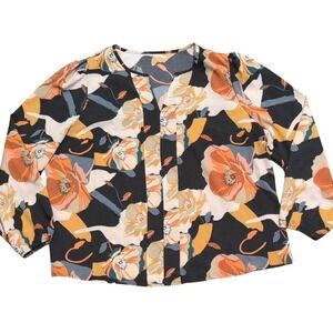 SHEIN Floral Print Blouse Plus 1X 16 18 Black Orange Cream Yellow Autumn Print